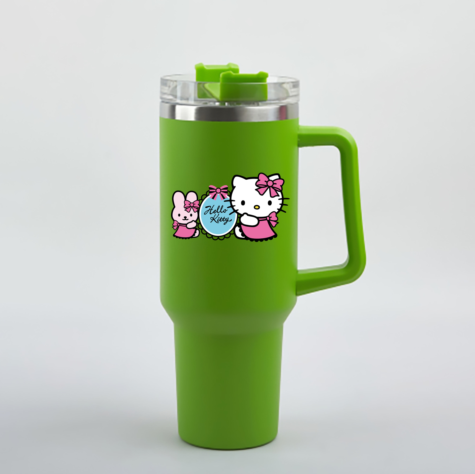（画像用） Hello Kitty ハローキティ 1200mL車用タンブラー - クリスタルステッカー（プラスチックストロー付き）